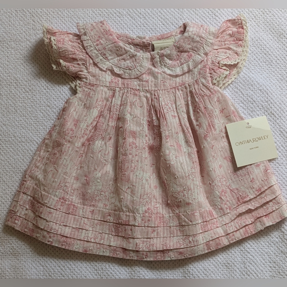 ✨HP✨NWT Cynthia Rowley Pink/Soft White Bunny Print Baby Dress Set Size 3-6months - Picture 2 of 10